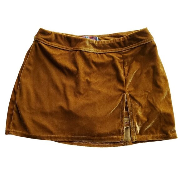Micro Mini Skirt Skort Velvet Y2K Schoolgirl Grunge Retro Velvet Caramel 90s XS - Picture 2 of 14